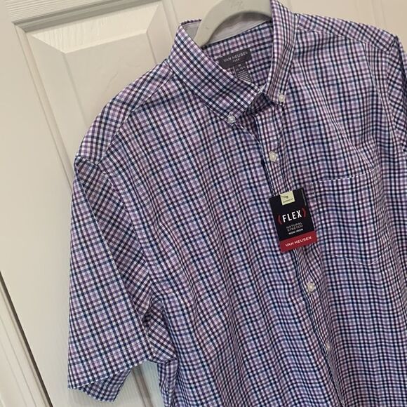Van Heusen Flex 15-15 1/2 Stretch Non Iron Button Short Sleeve Medium Shirt - Picture 3 of 4